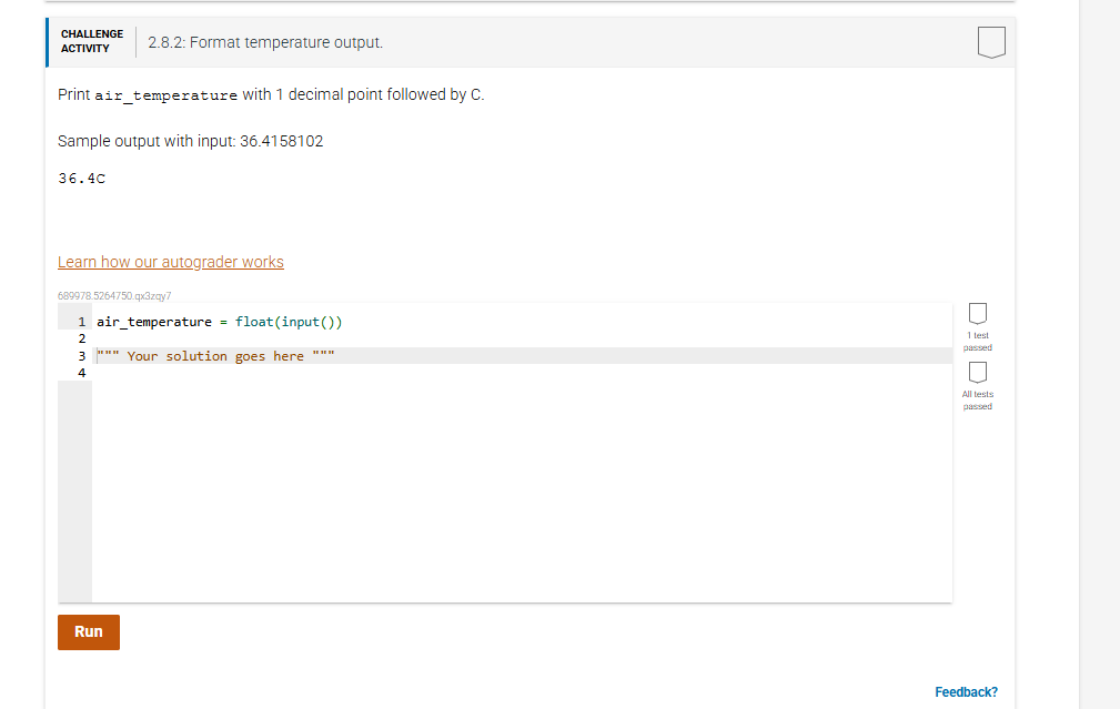 Solve HALLENGE ACTIVITY 2.8.2: Format temperature