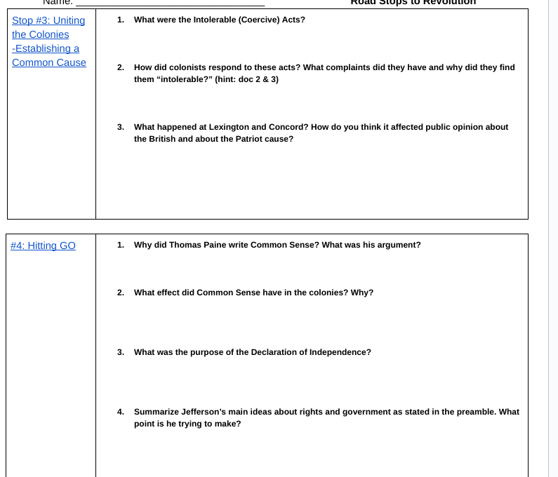 these questions Stop #3: Uniting 1. What were the