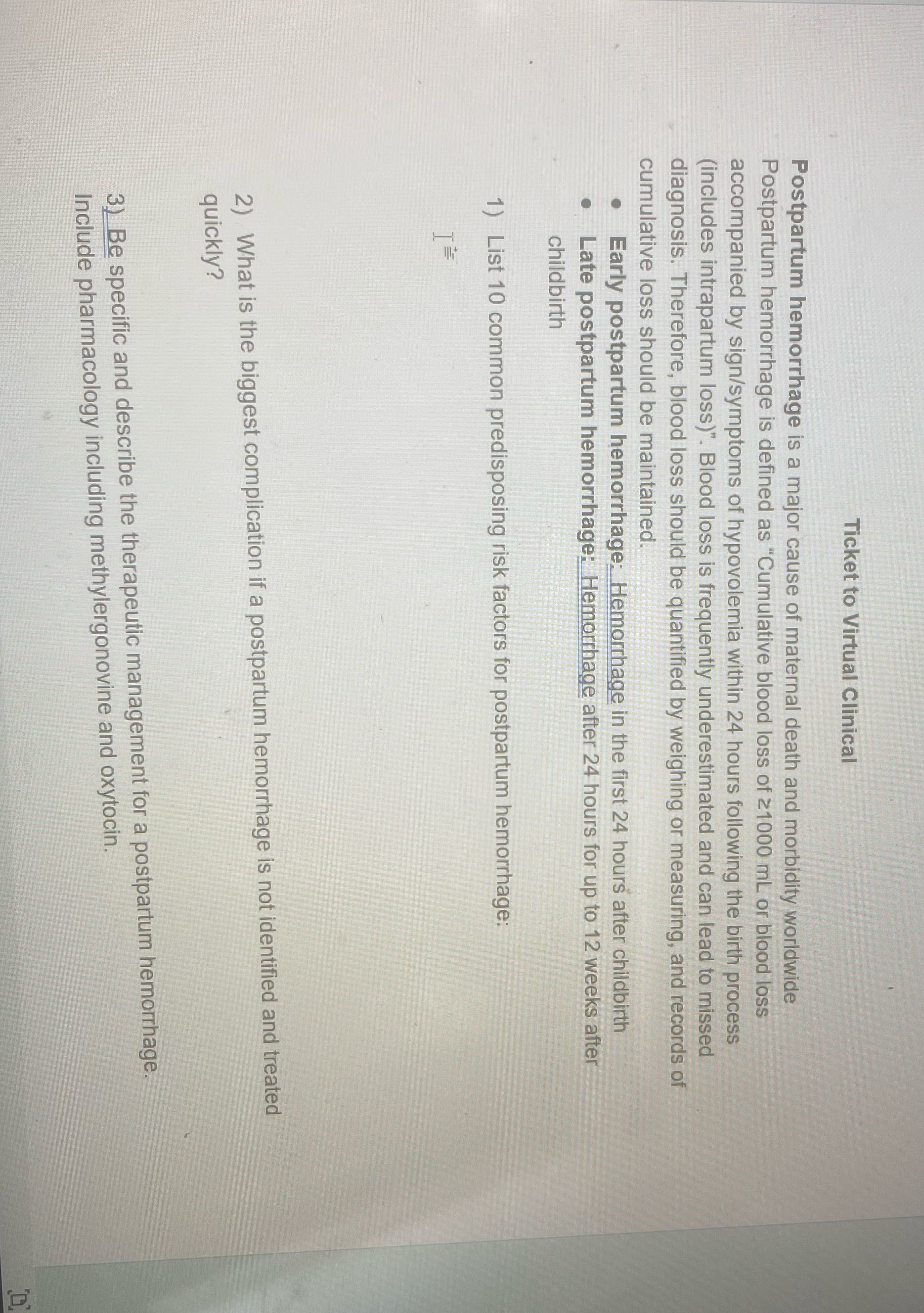 Y Ticket to Virtual Clinical Postpartum