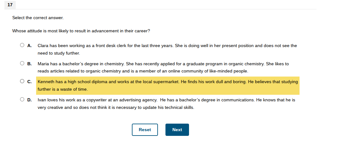 bruh 17 Select the correct answer. Whose attitude
