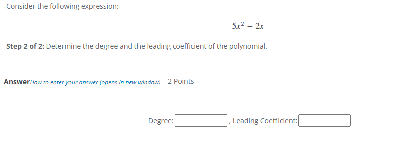 solve this Consider the following expression: 5x2