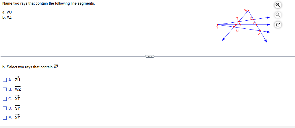 Name two rays that contain the following line