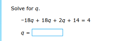 solve plsss Solve for q. -18g + 18q + 2q + 14 = 4