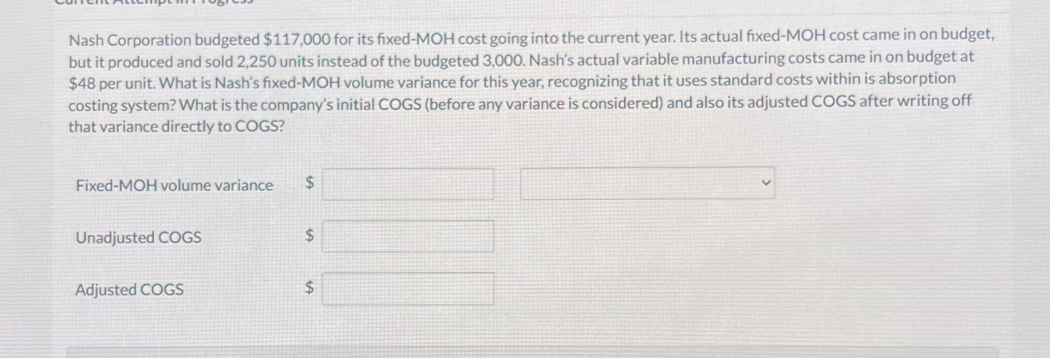 Solve this Nash Corporation budgeted $117,000 for