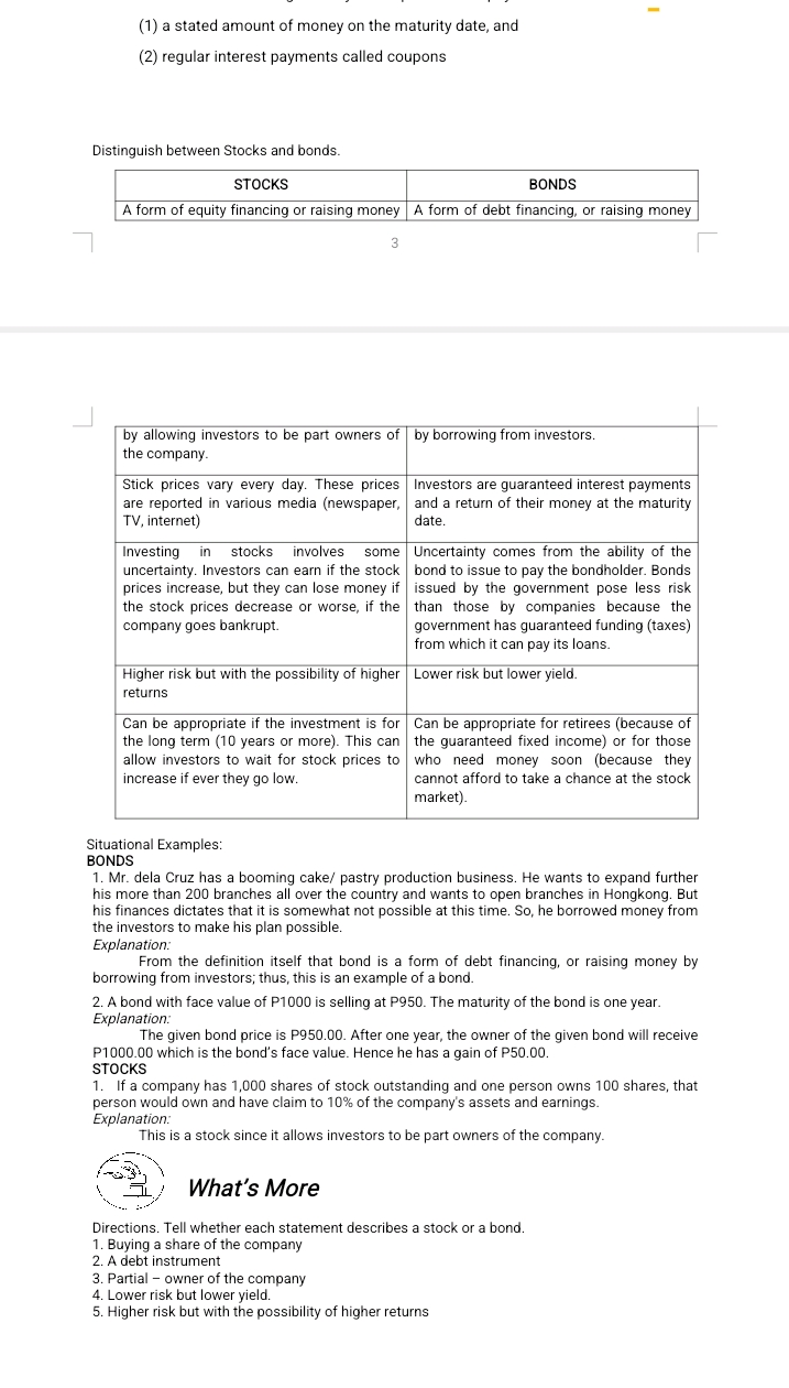 whats more (1) a stated amount of money on the