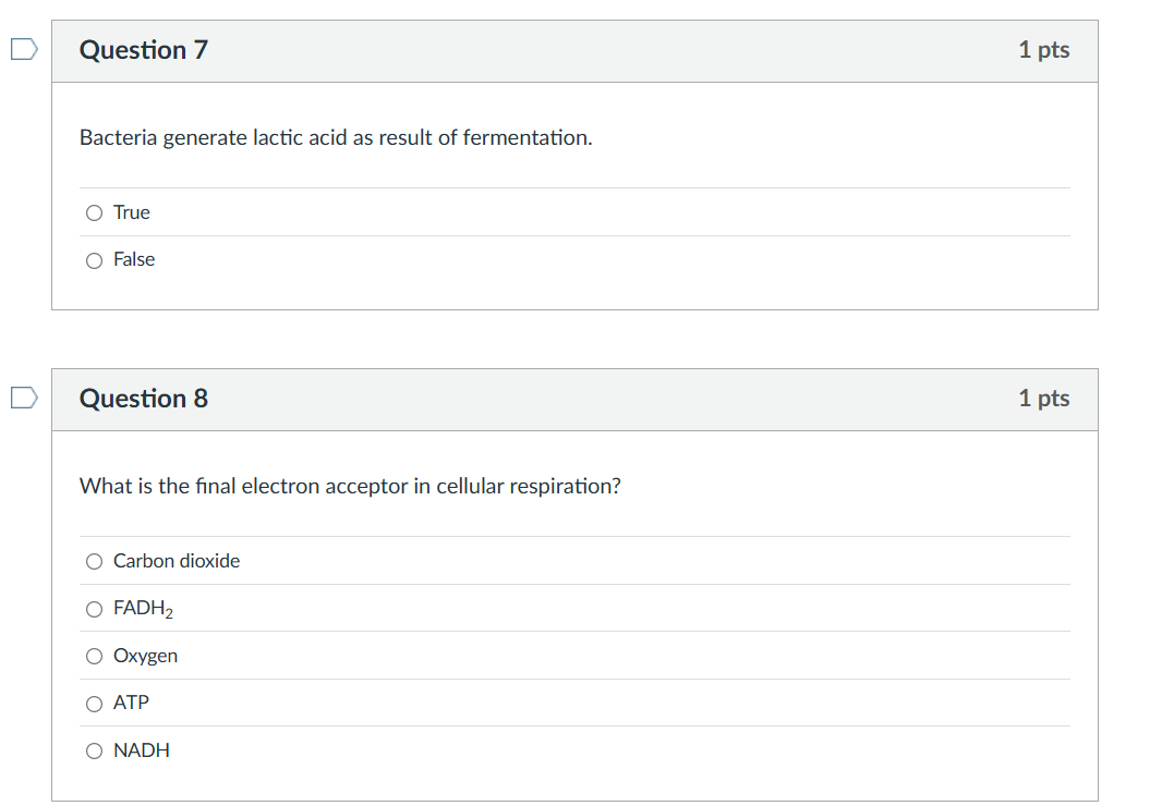 solve D Question 7 1 pts Bacteria generate lactic