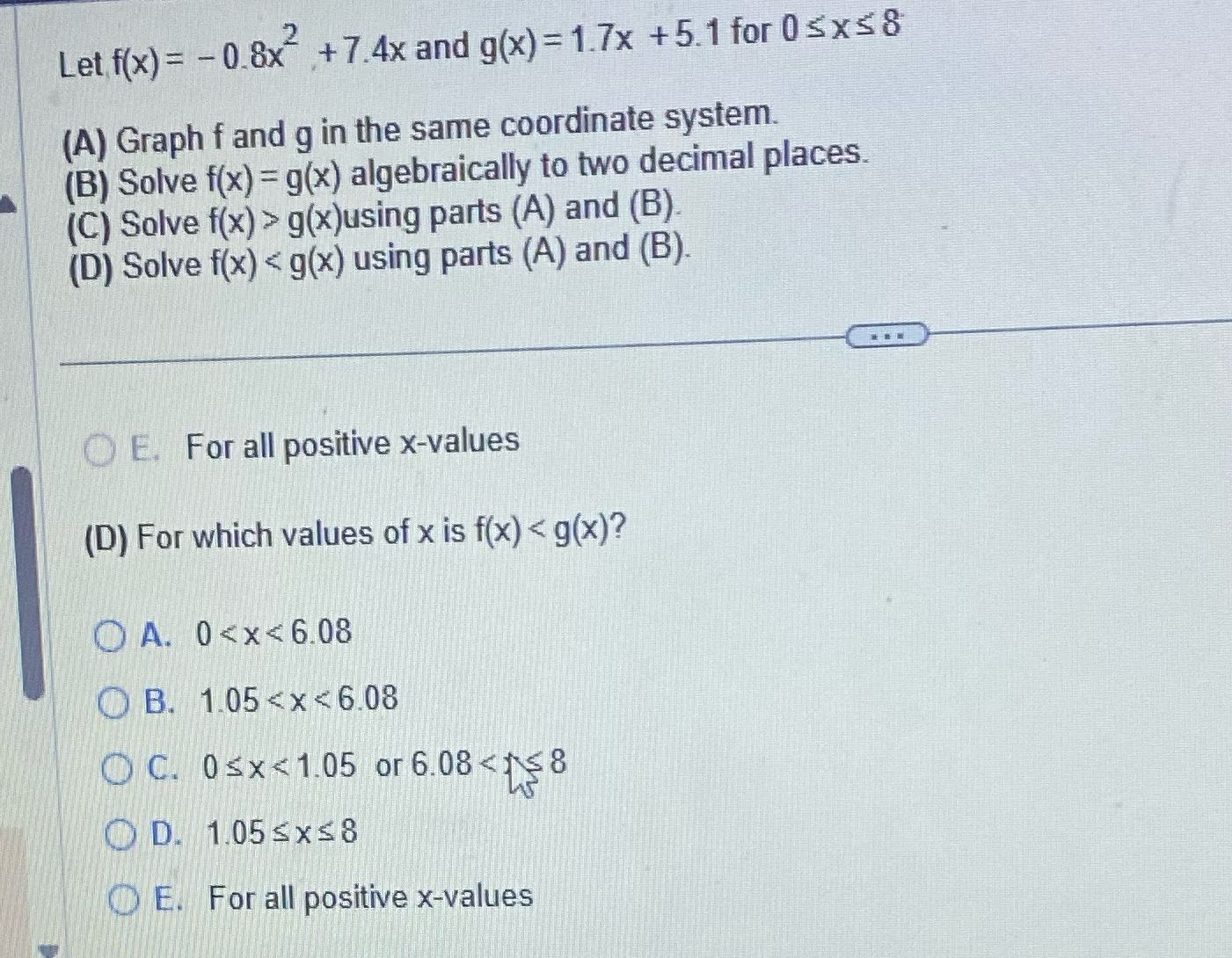 For which values of x is f(x) Let f(x) = - 0.8x