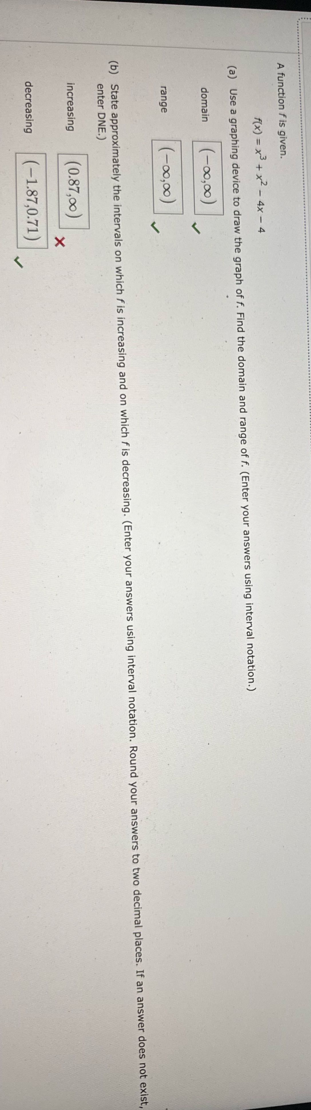 solve the wrong part A function f is given. f(x)