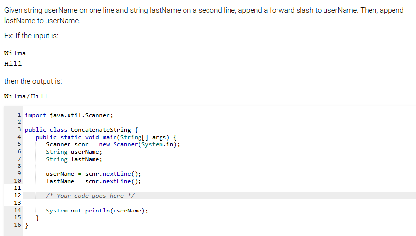 Given string userName on one line and string