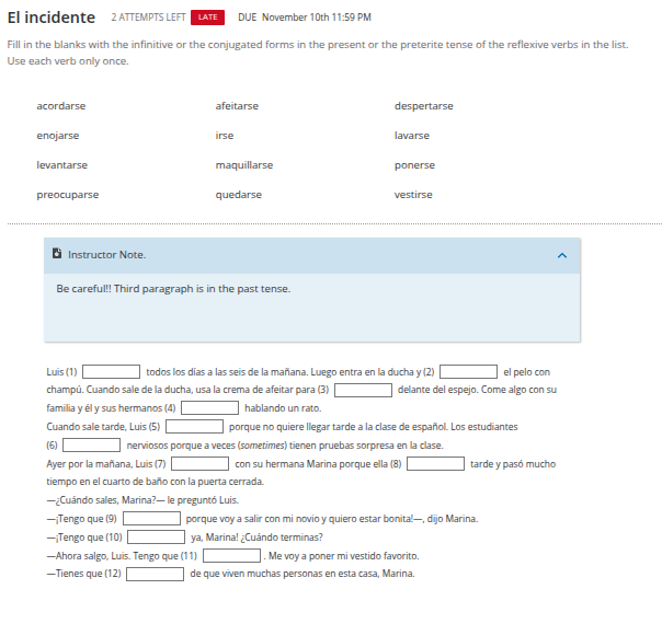 v El incidente 2ATTEMPTS LEFT LATE DUE November