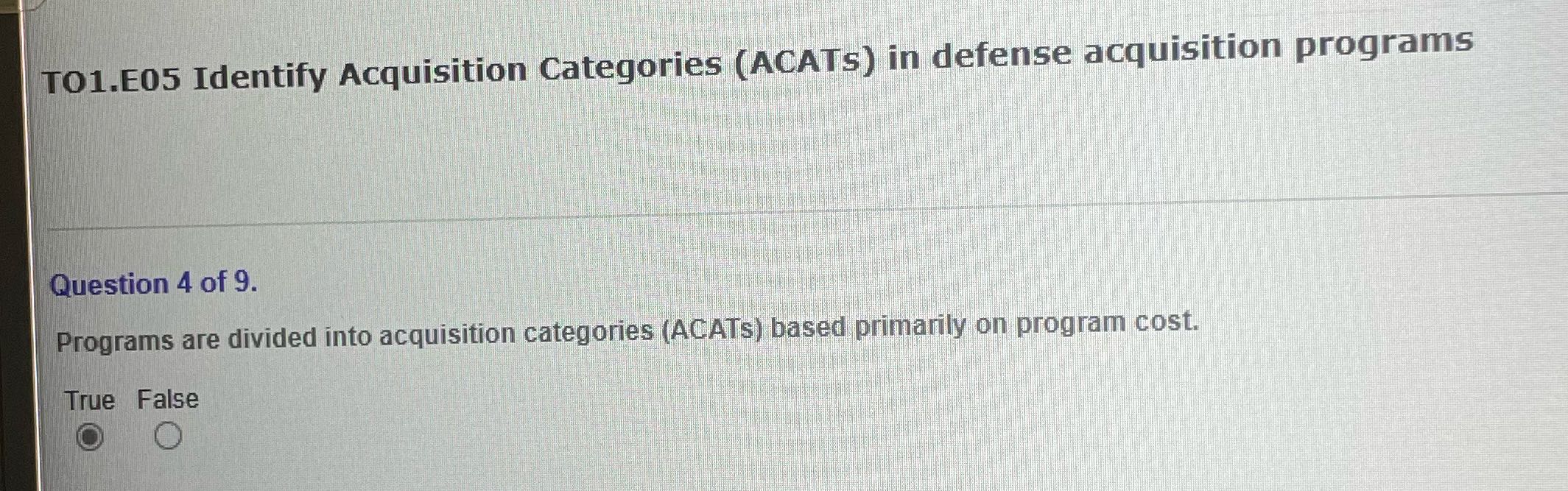 Find the answer TO1.E05 Identify Acquisition