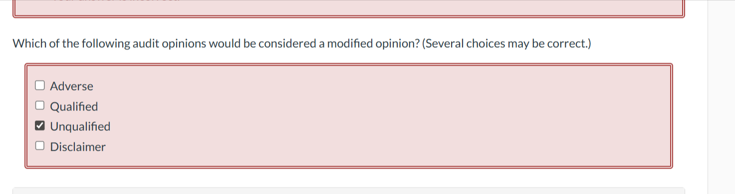 solve Which of the following audit opinions would