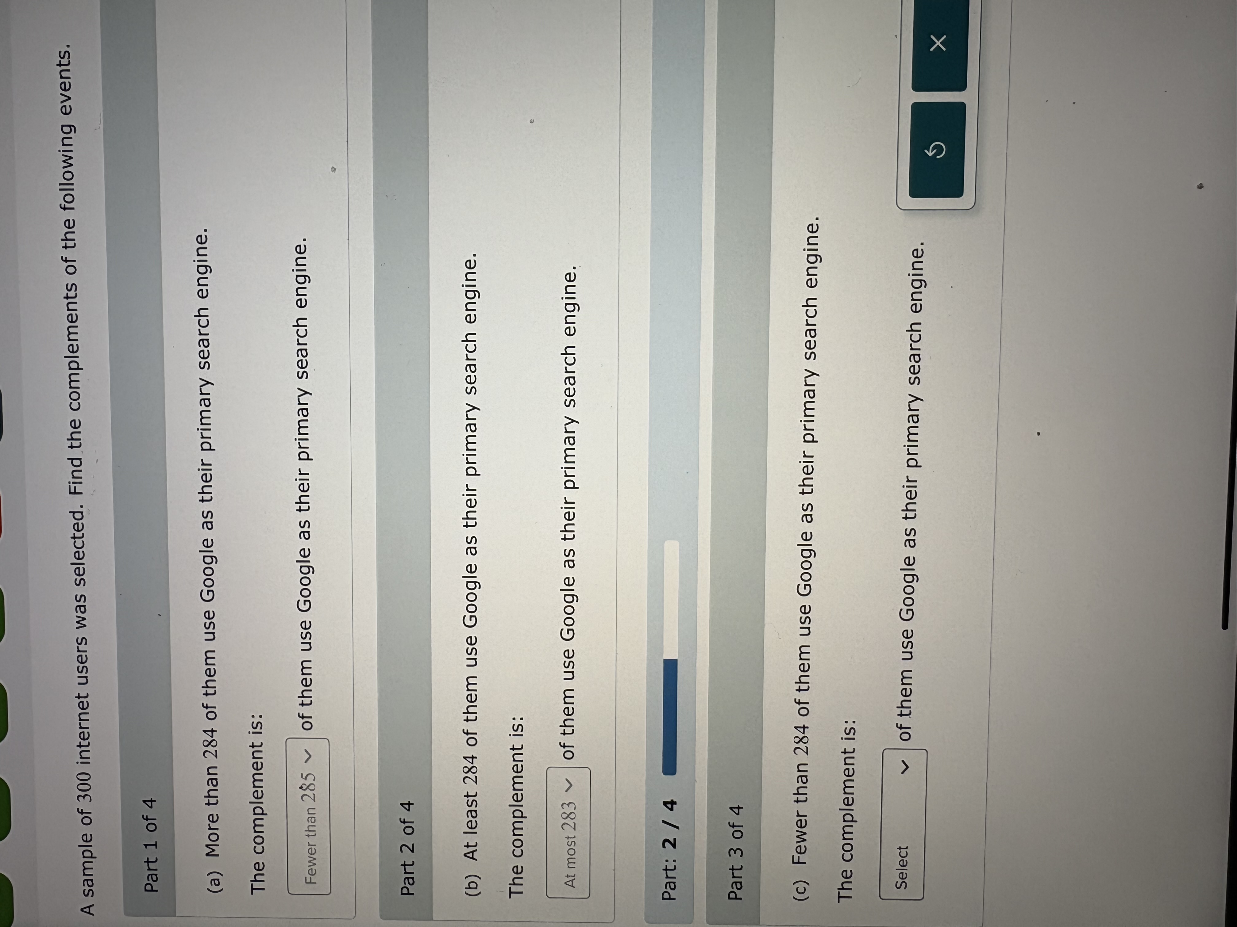 A sample of 300 internet users was selected. Find