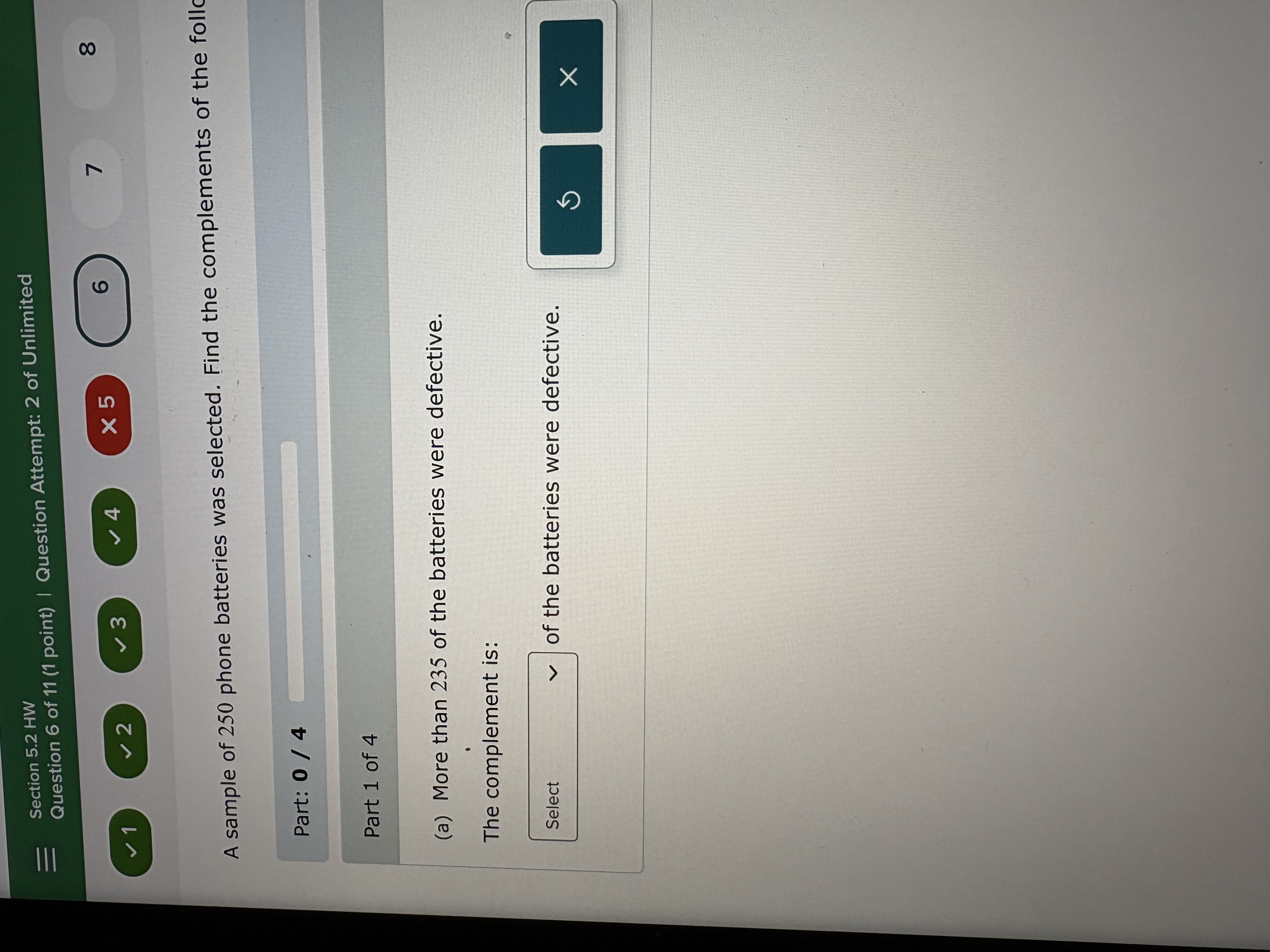 E Section 5.2 HW Question 6 of 11 (1 point) |