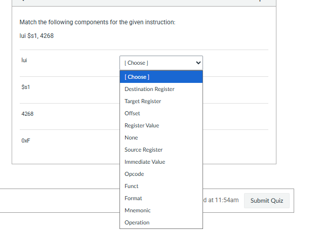s Match the following components for the given