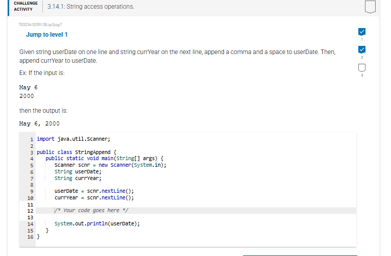 solve CHALLENGE ACTIVITY 3.14.1: String access