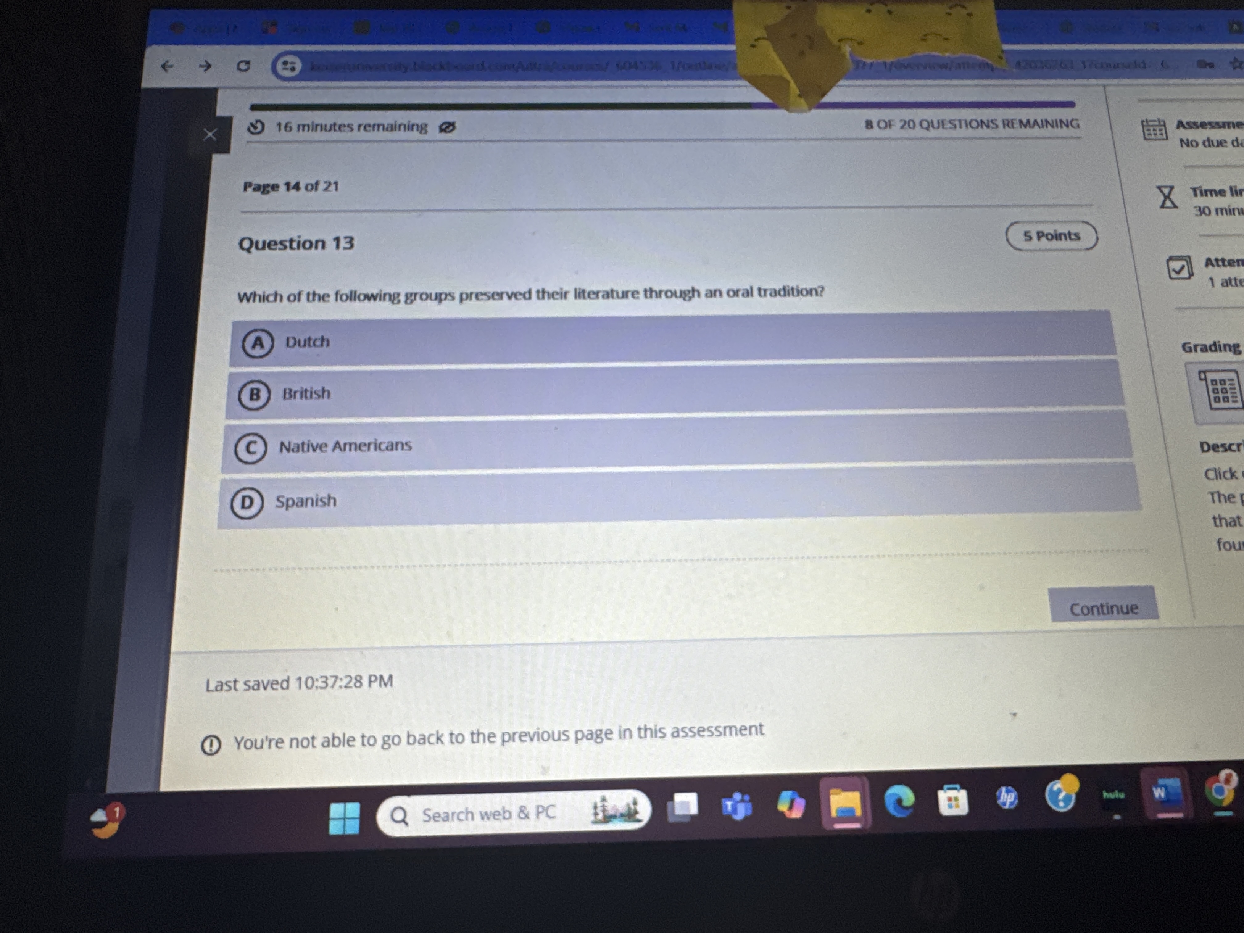 What is the correct answer C 16 minutes remaining