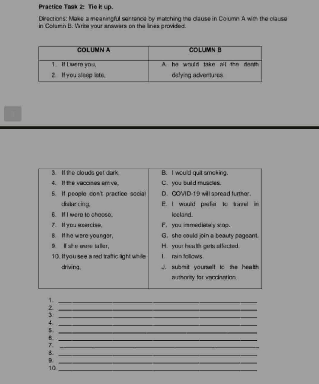 What is answer Practice Task 2: Tie It up.