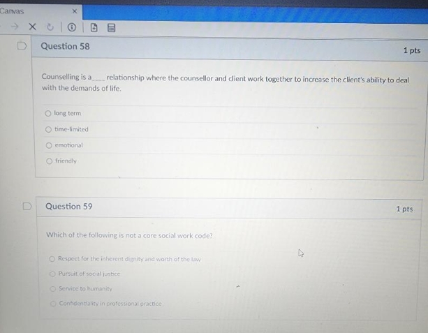 a Camas X D Question 58 1 pts Counselling is a_