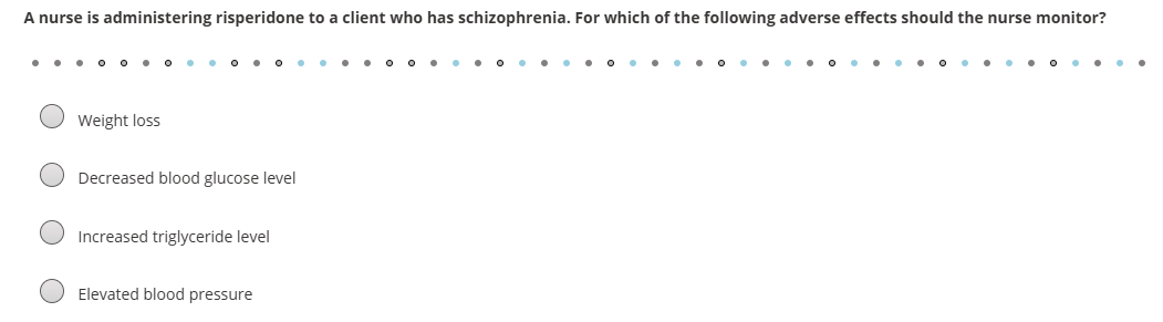 d A nurse is administering risperidone to a