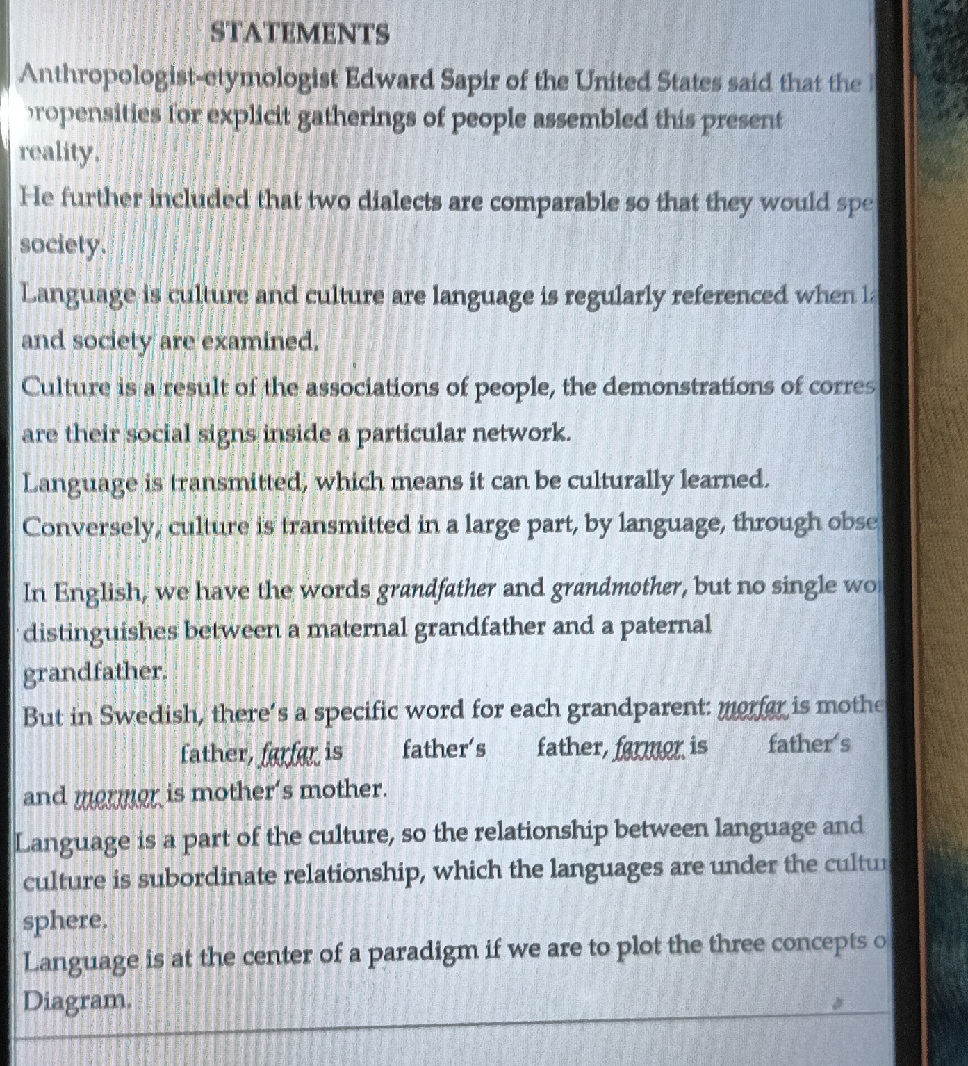 True or false STATEMENTS