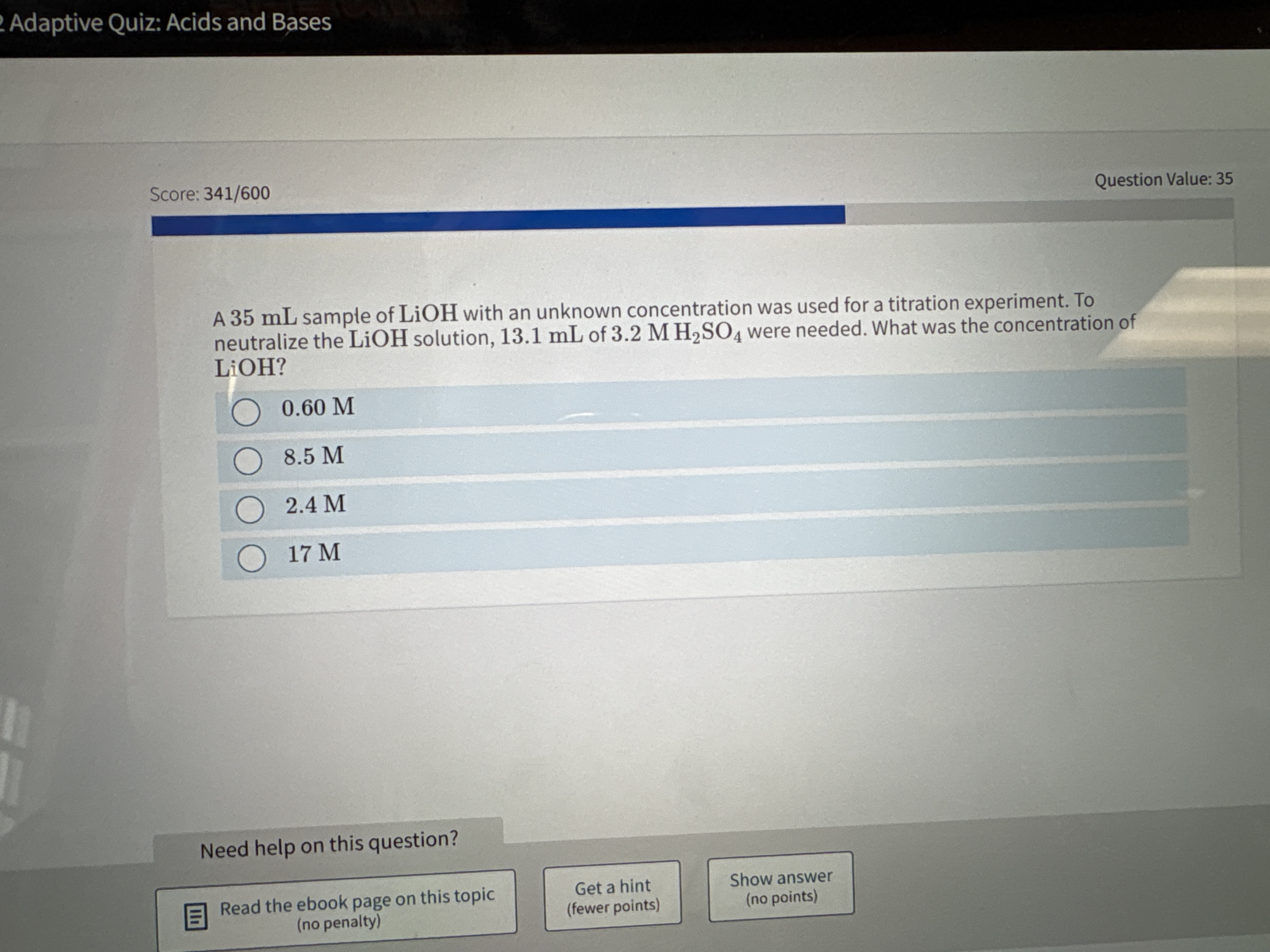 Can you help me answer this Adaptive Quiz: Acids