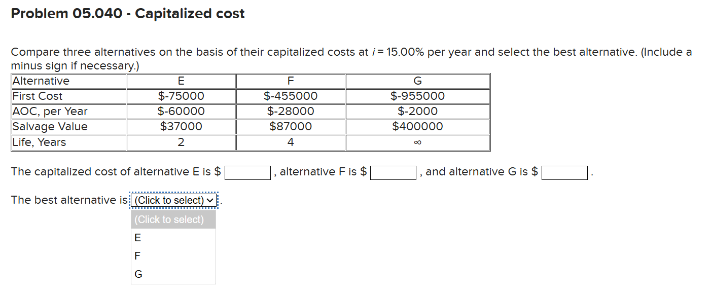 solve for the above Problem 05.040 - Capitalized