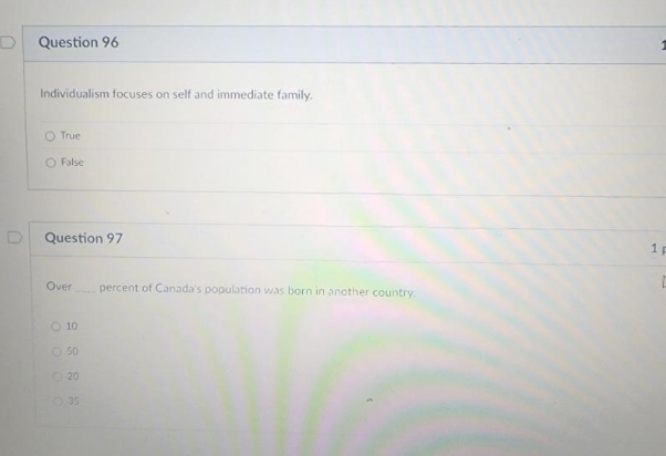 a Question 96 Individualism focuses on self and