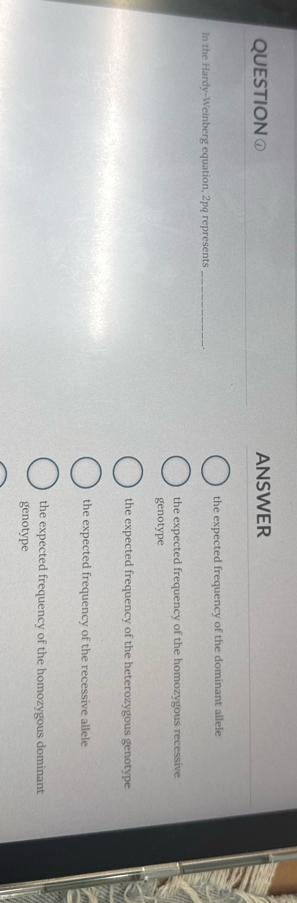 solve QUESTION ANSWER the expected frequency of