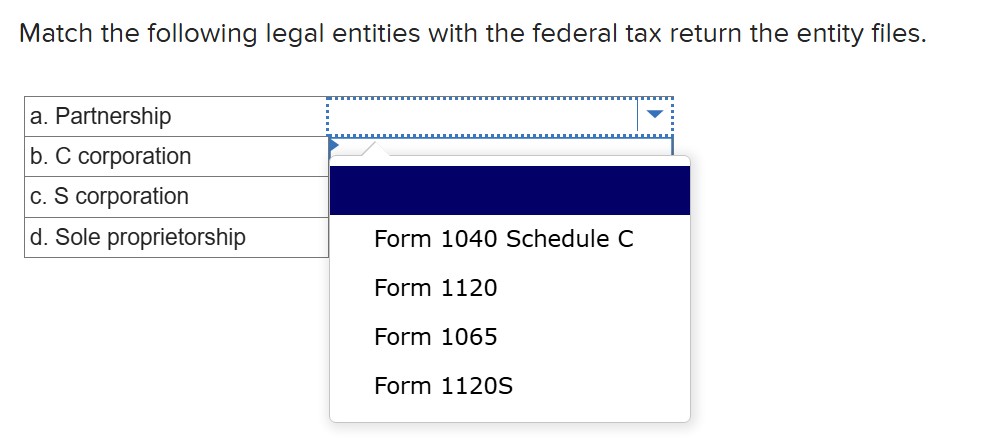 the question Match the following legal entities