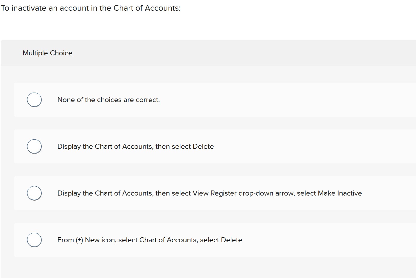the question To inactivate an account in the