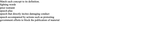 Match each concept to its definition. fighting