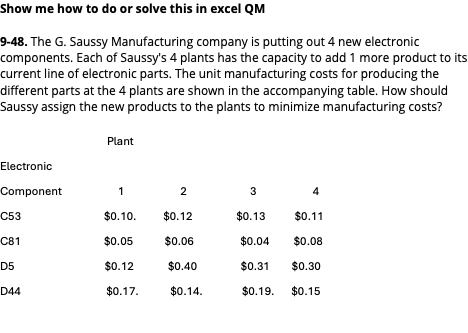 Show me how to do or solve this in excel QM 9-48.