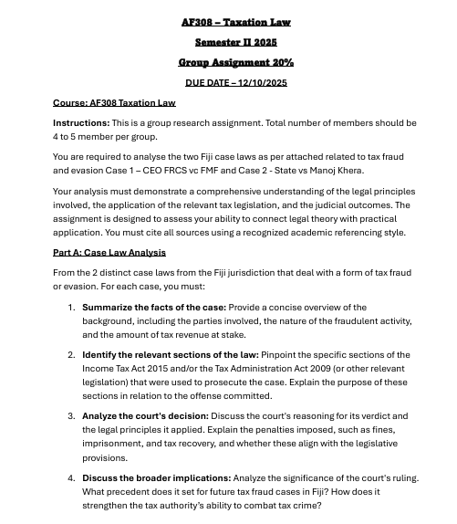 AF308 - Taxation Law Semester II 2025 Group