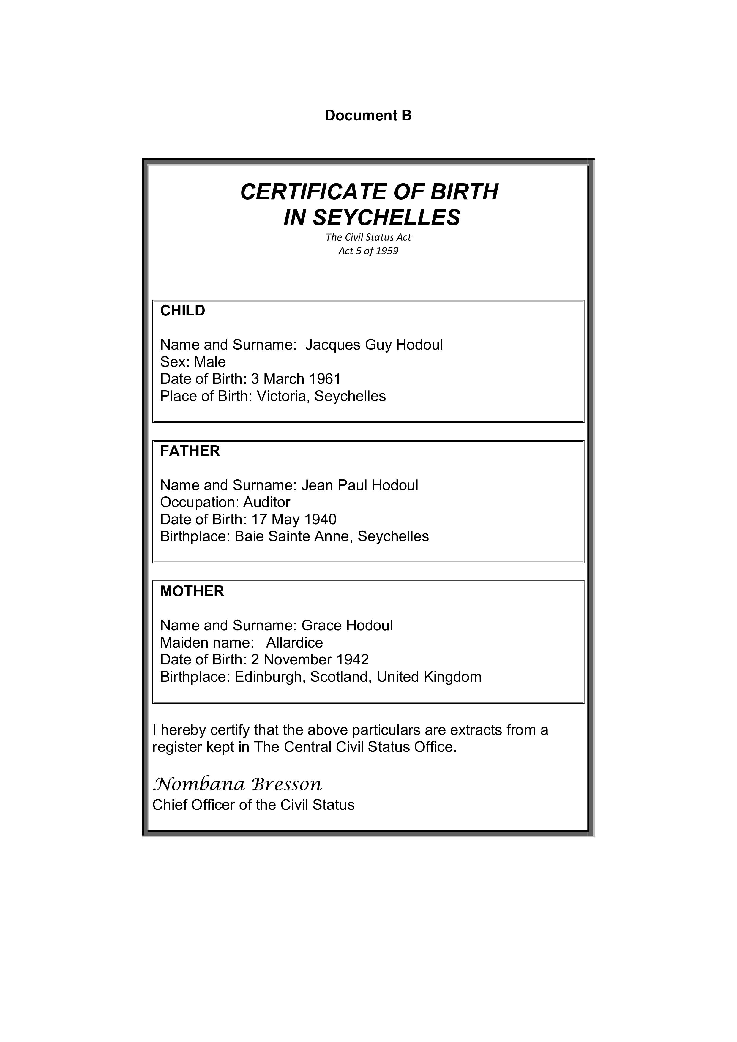 Document A CERTIFICATE OF MARRIAGE IN SEYCHELLES