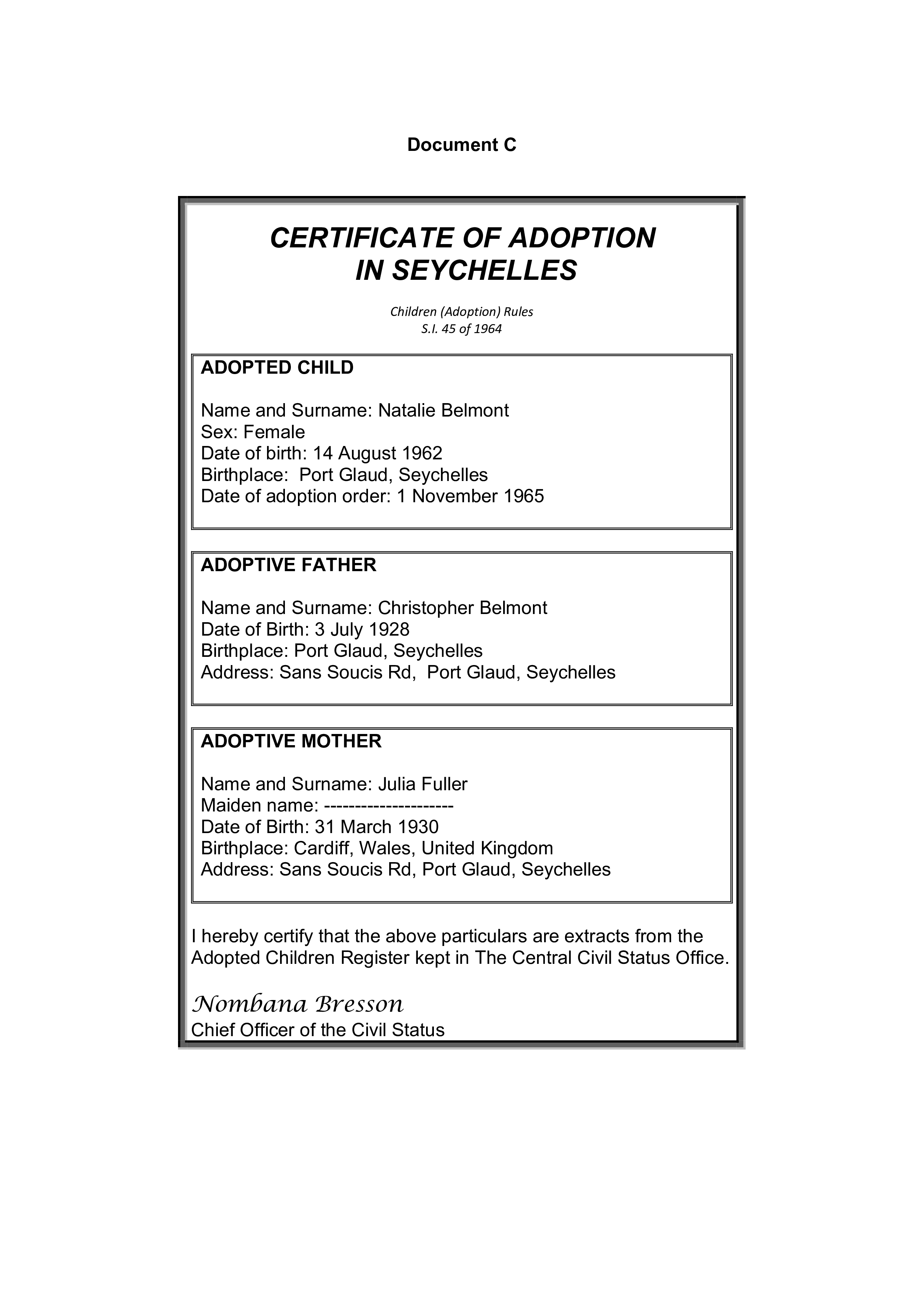 Document A CERTIFICATE OF MARRIAGE IN SEYCHELLES