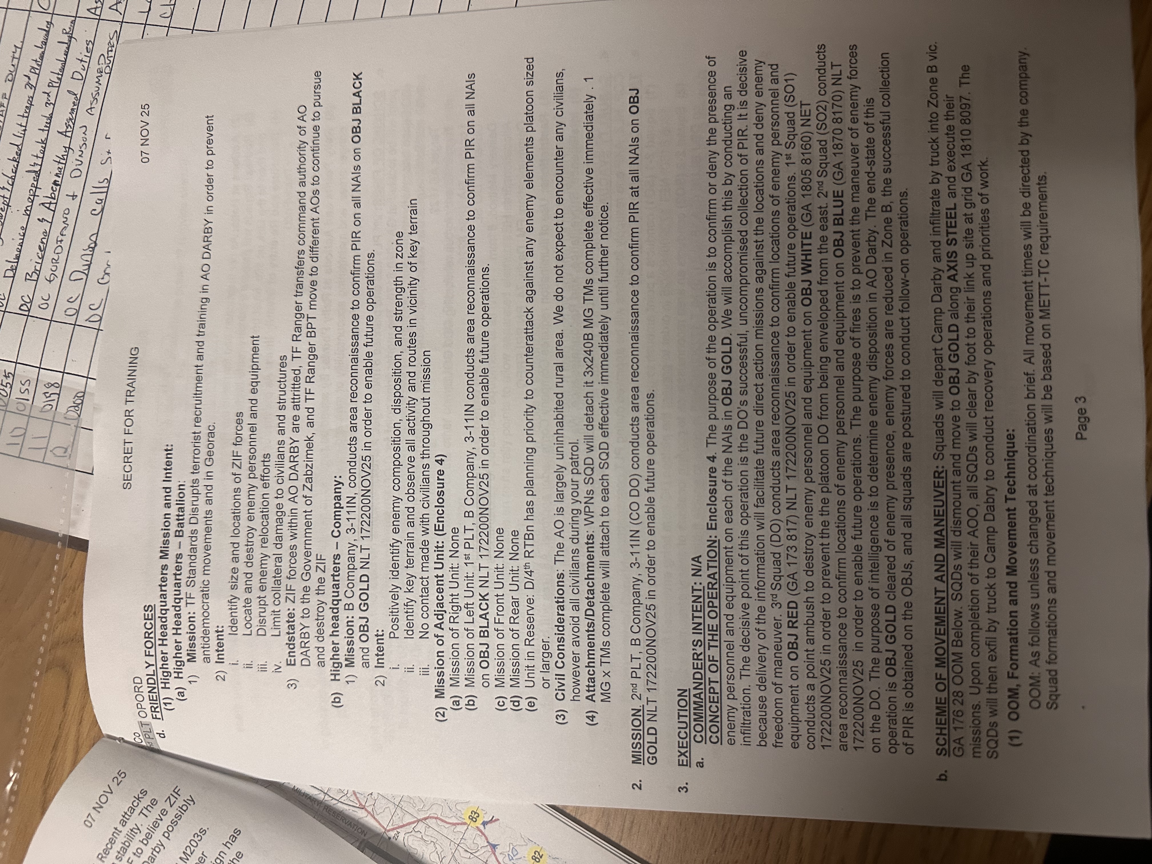 SECRET FOR TRAINING 07 NOV 25 B Co 2nd PLT OPORD