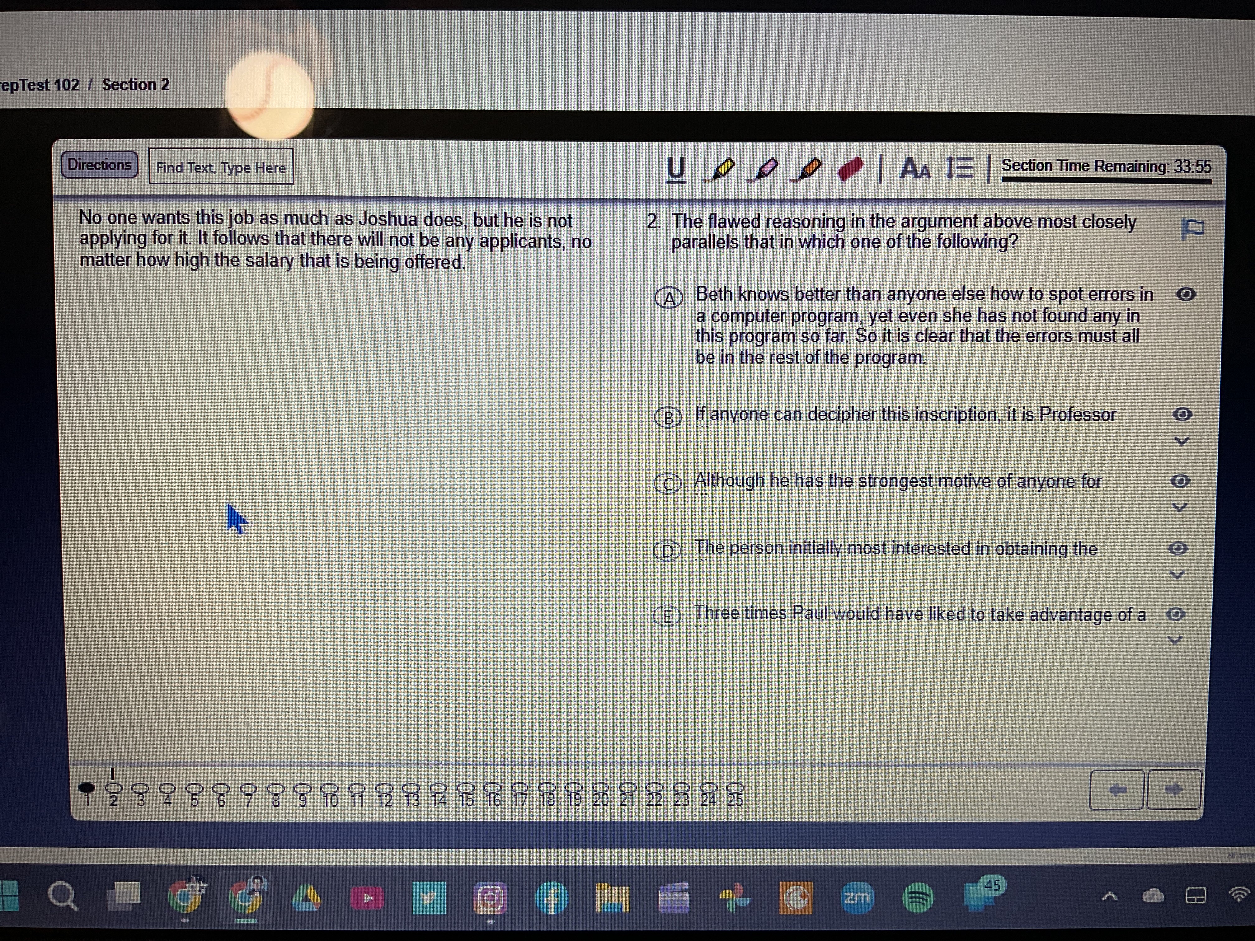 LSAT Prep 102 section 2 epTest 102 / Section 2