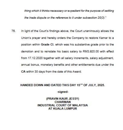 Based on the law report given, Kesatuan