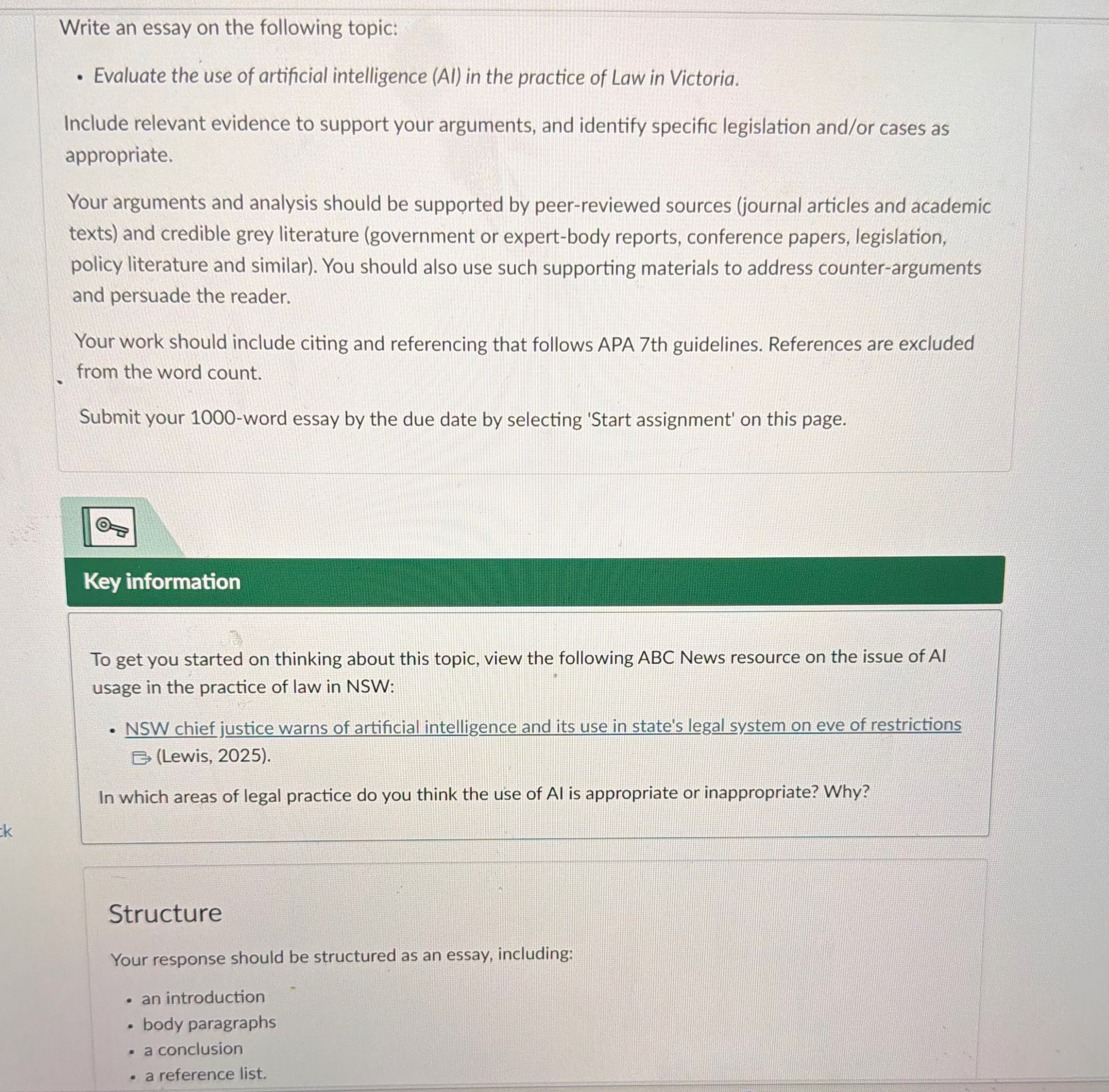 Law10021 - assignment 1A research essay 1 Write