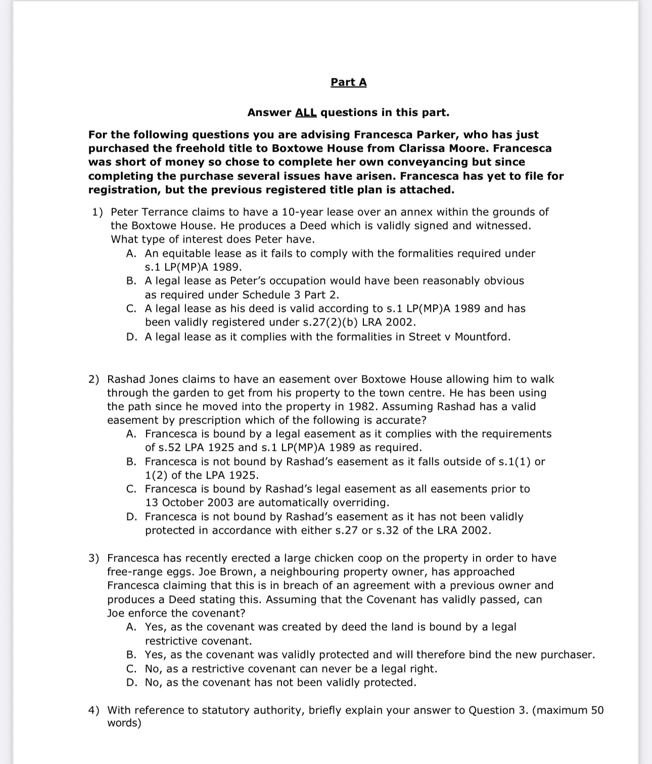 PartA Answer ALL questions in this part. For the