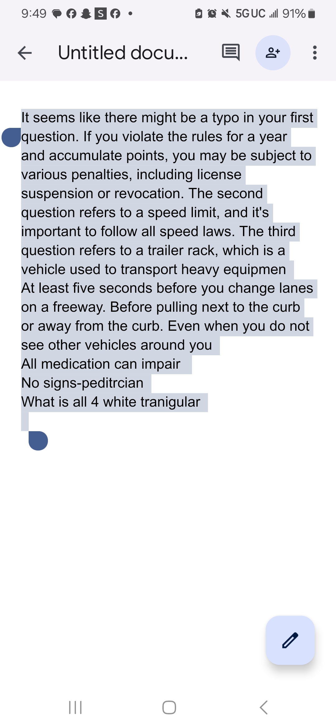 2025 DMV QUESTIONS AND ANSWERS 9:49 ? F S F . 9