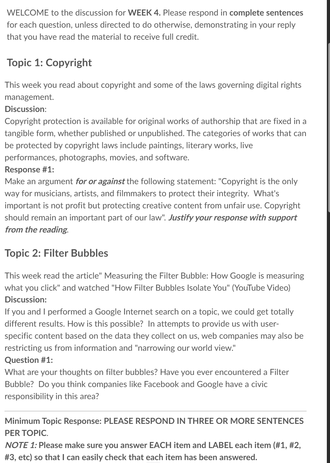 Topic 1: Copyright This week you read about