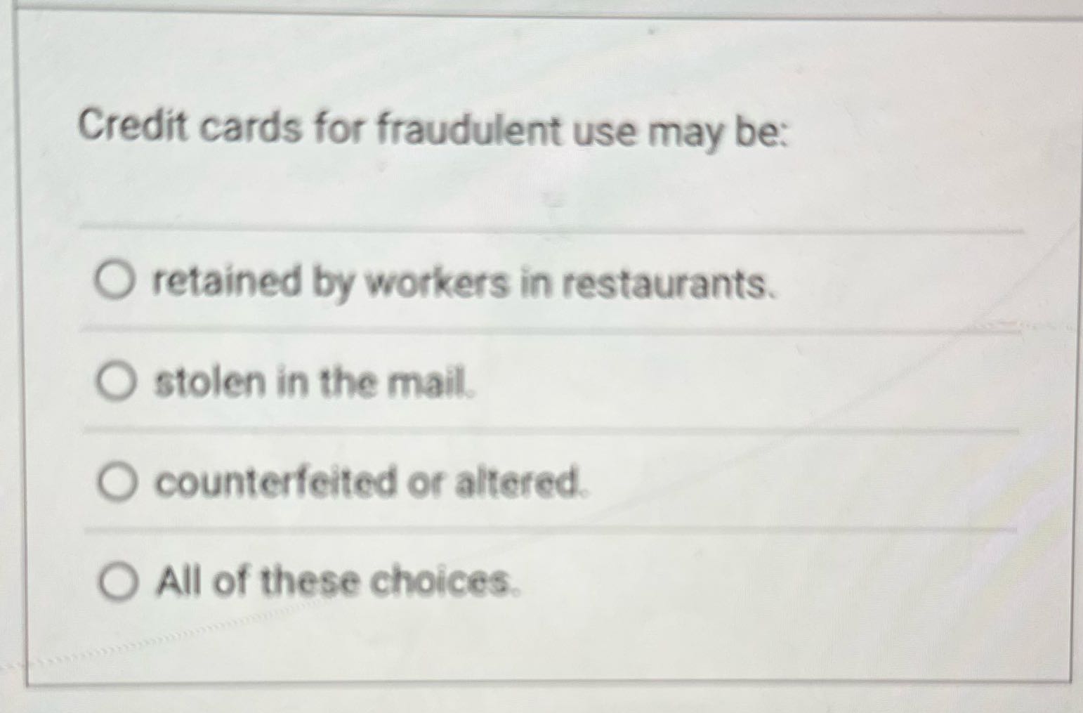 Cjus 400 Credit cards for fraudulent use may be: