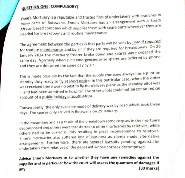 QuesTION ONE [COMPULSORY] enne's Mortuary is a