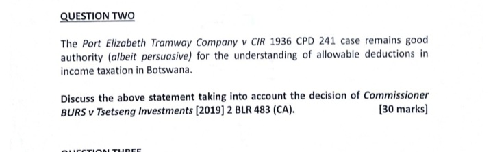 the question with regards to Botswana tax laws