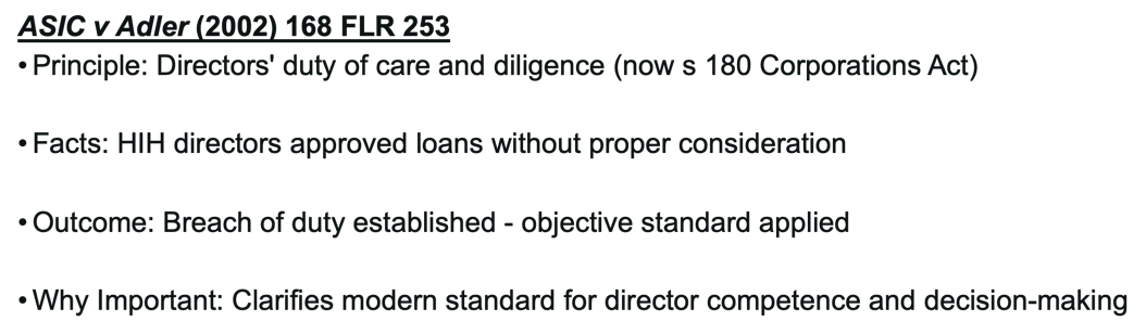 ASIC v Adler (2002) 168 FLR 253 Principle: