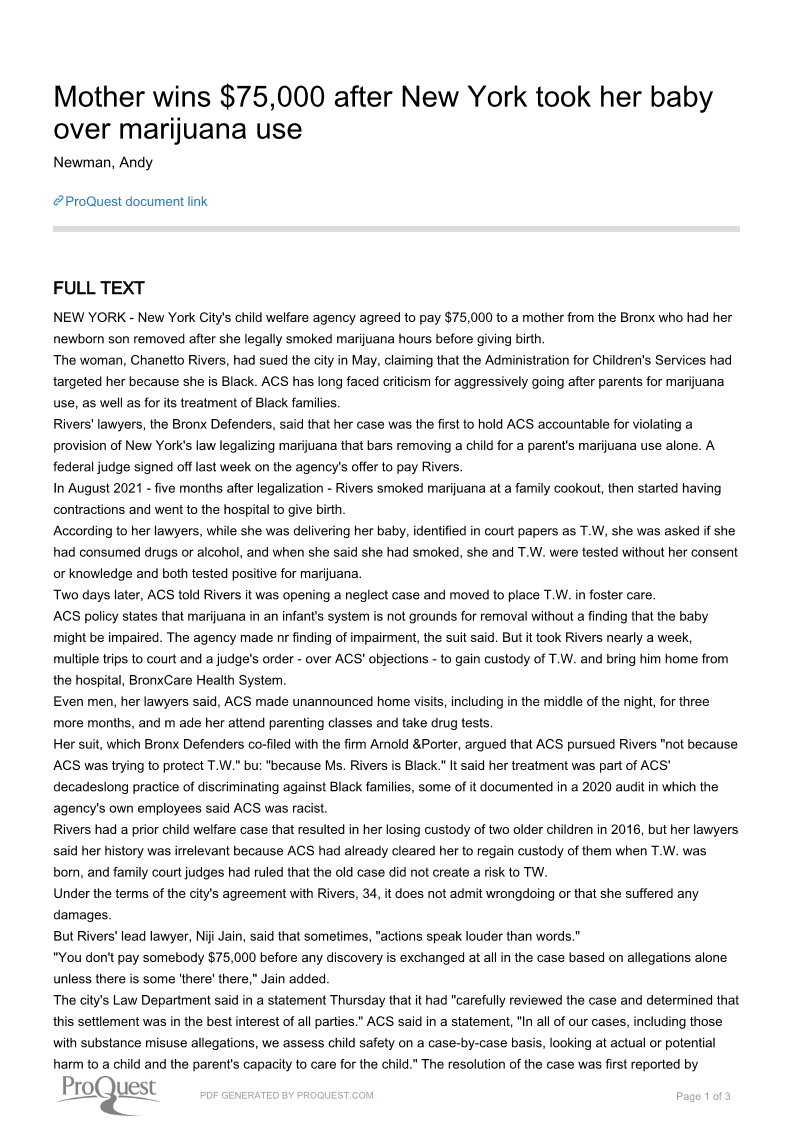 Mother wins $75,000 after New York took her baby