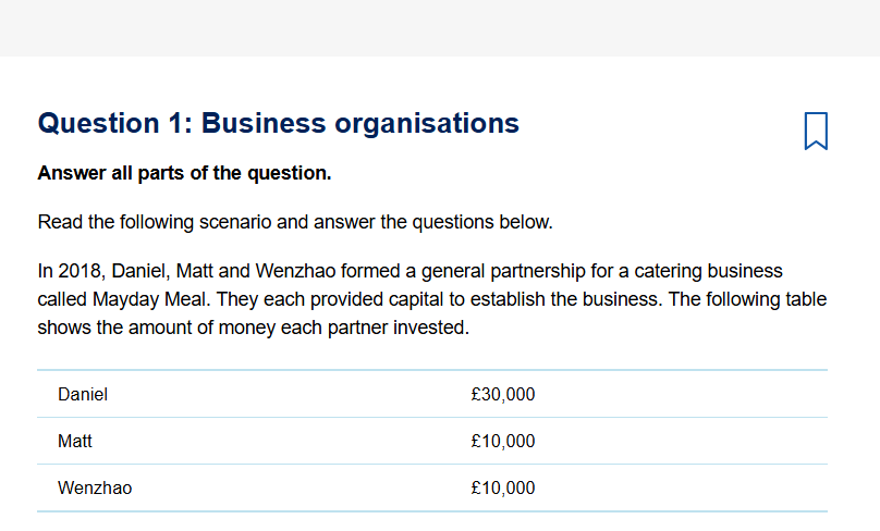 Question 1: Business organisations A Answer all