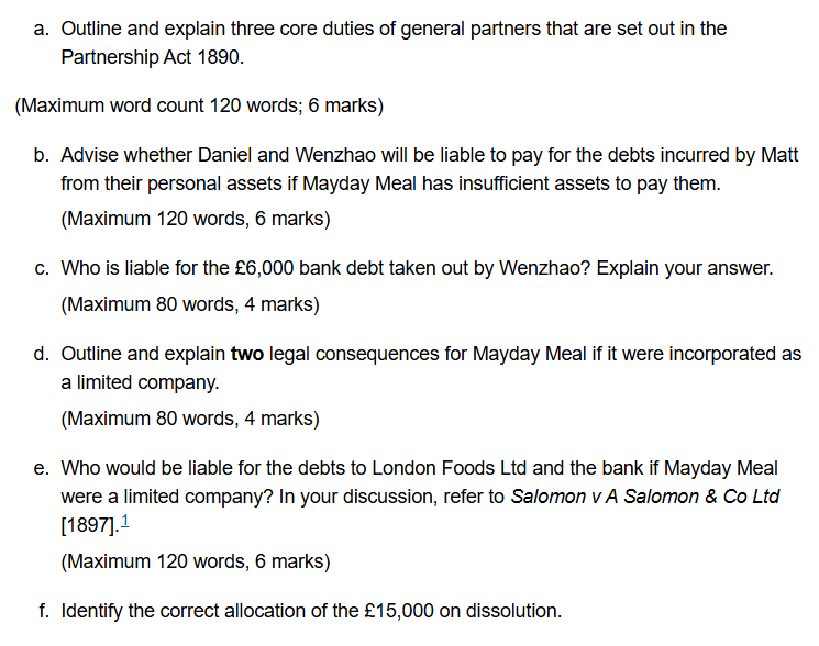 Question 1: Business organisations A Answer all